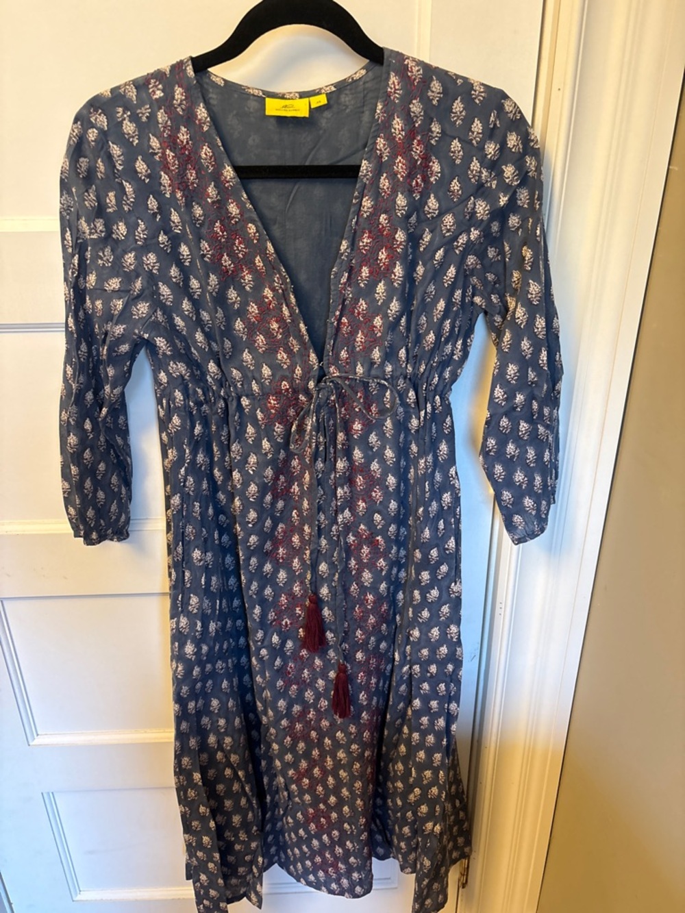 Roller Rabbit block print Tie-Waist Dress - Burgundy embroidery